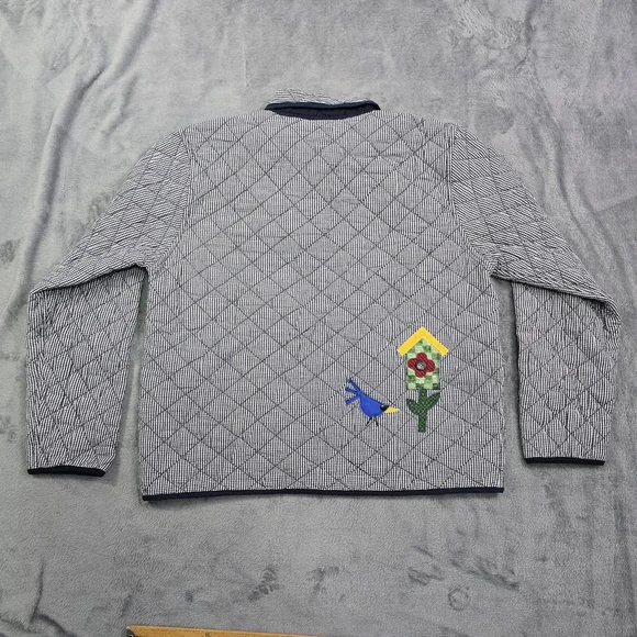 Vintage Folk Art Quilted Jacket Birdhouse Applique Gingham Large - Picture 14 of 14